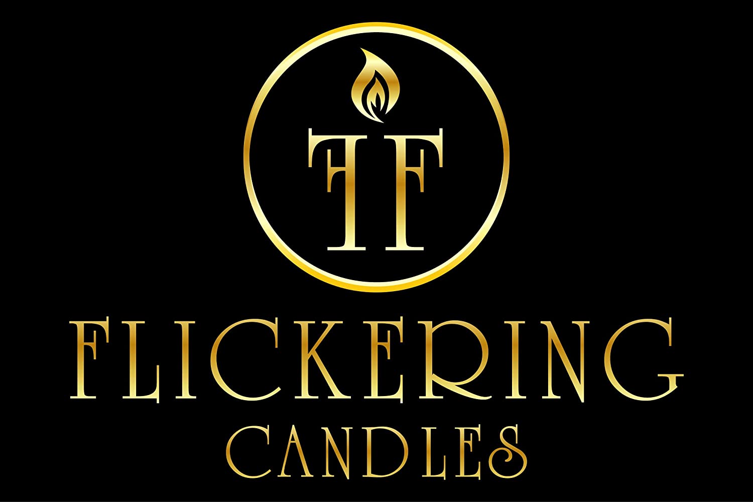 Flickering Candles logo in gold with flame icon on black background for SGI Online advent candle set