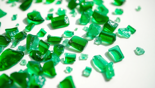 Close-up of vibrant green glass chippings to transform your garden with glass chippings decoration