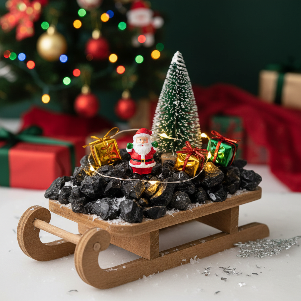 STONED black glass chippings 5kg displayed on a wooden sled with Christmas decorations SGI Online