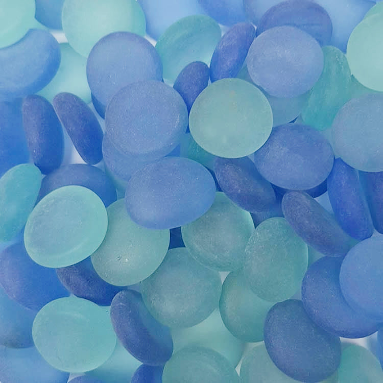 STONED blue frosted glass pebbles in various shades of blue and aqua for decorative use