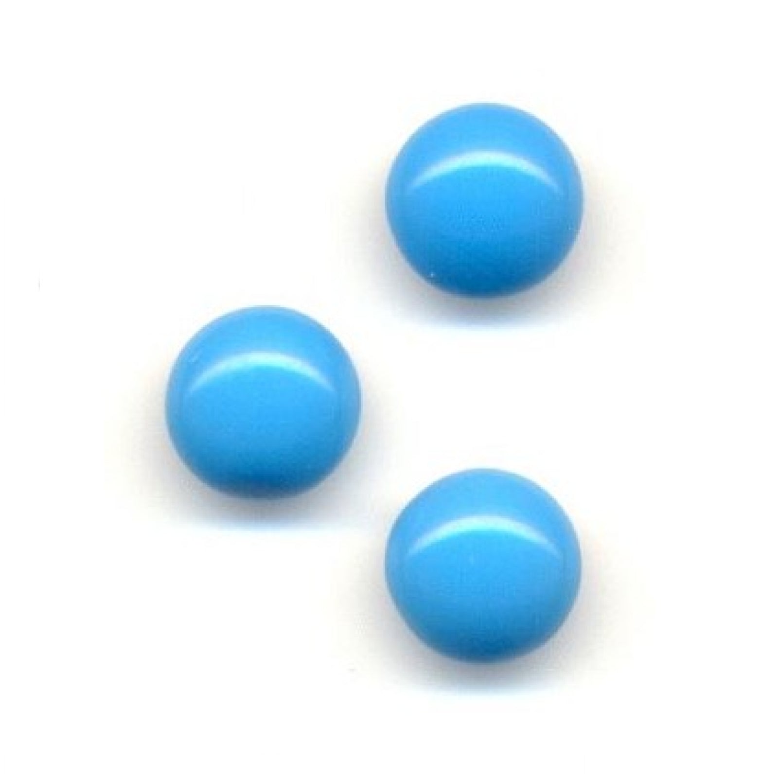 Three round blue opalescent glass pebbles by STONED on a white background