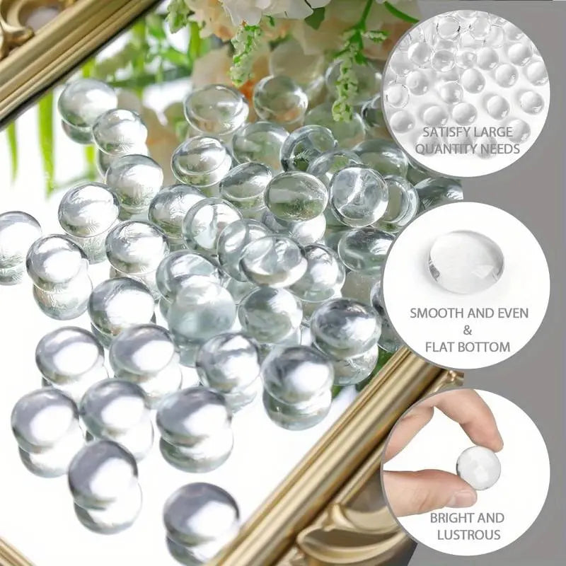 STONED clear glass pebbles with smooth flat bottom and bright lustrous finish for decoration