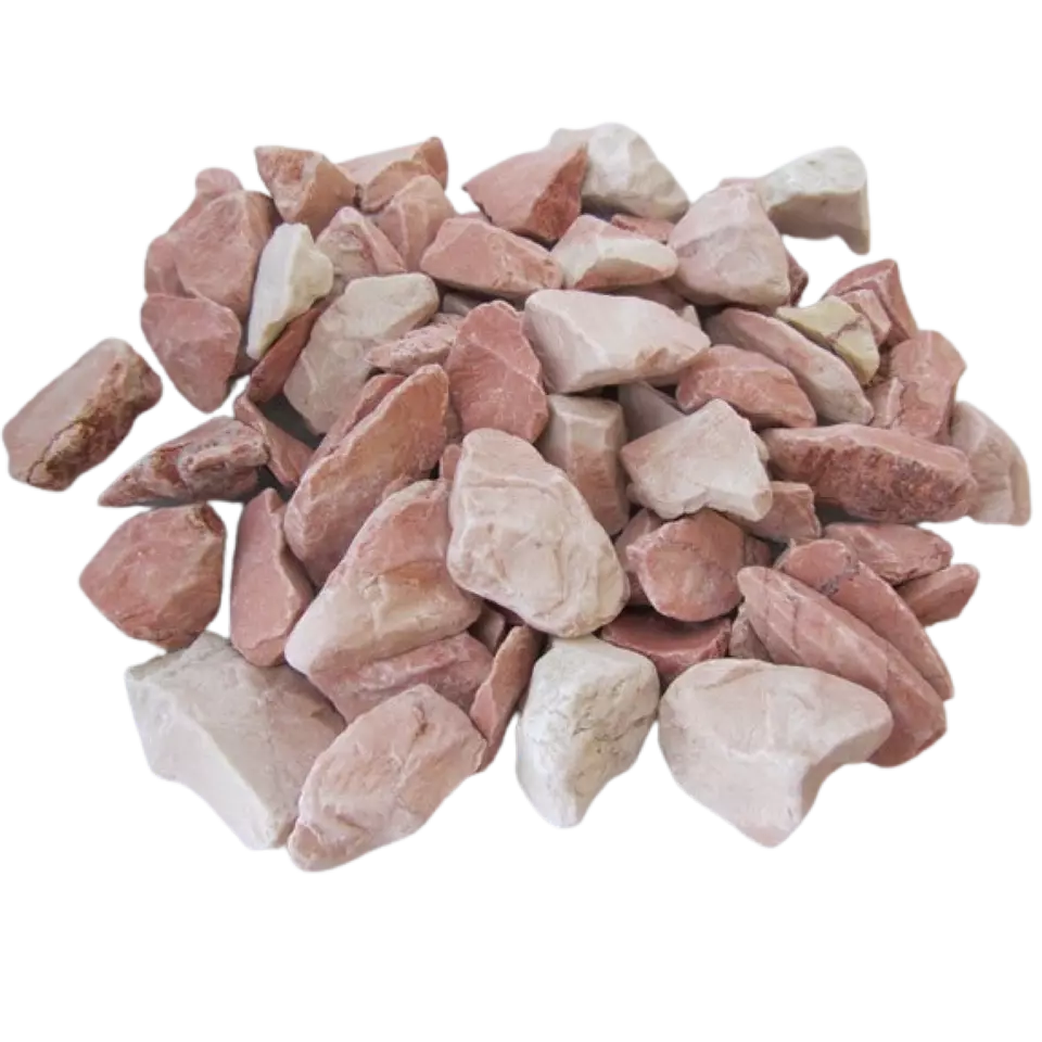 Polished stones in coral pink garden chippings by STONED perfect for decorative garden landscaping