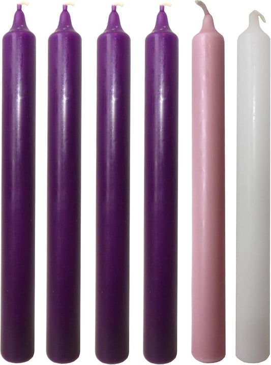 SGI Online advent candle set with four purple, one pink, and one white tall candles SGI Online