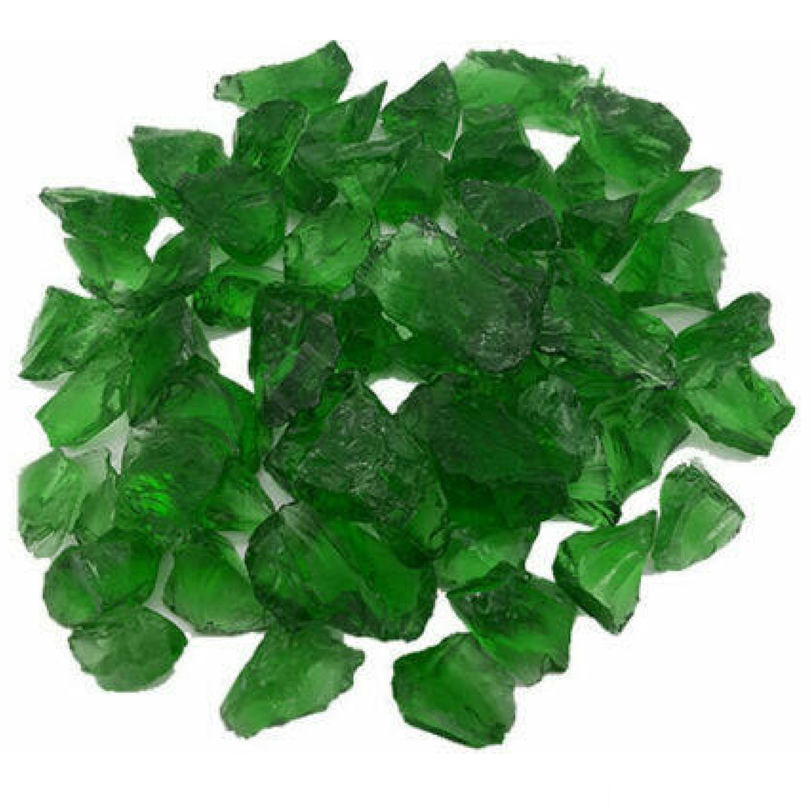 STONED green glass chippings 20kg pile with vibrant translucent green fragments for decoration