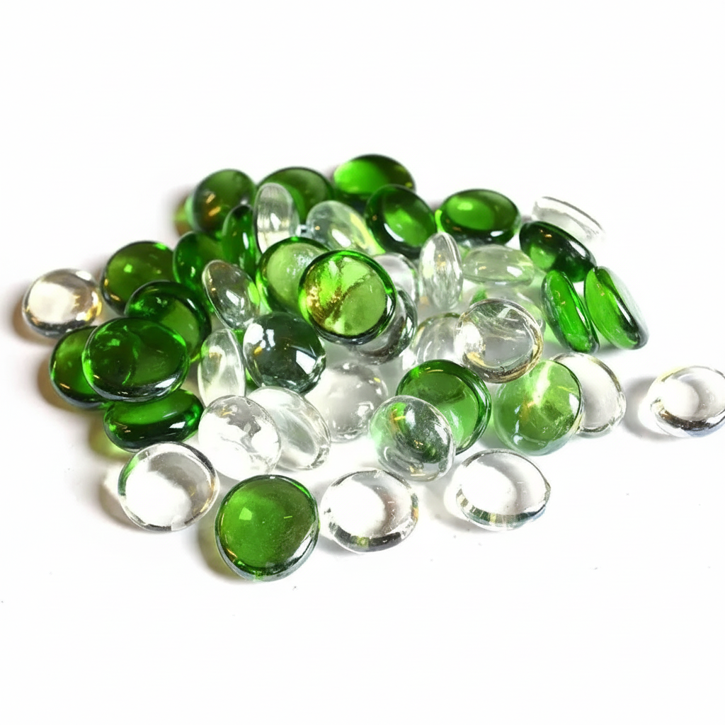 STONED glass pebbles in green and clear glass pebbles round smooth decorative stones