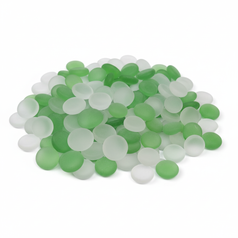 Frosted green and white glass pebbles from STONED for decorative and craft uses