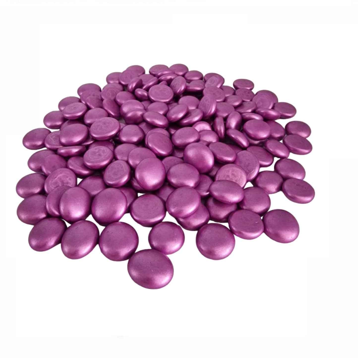 STONED metallic pink glass pebbles with smooth rounded shapes in a pile SGI Online