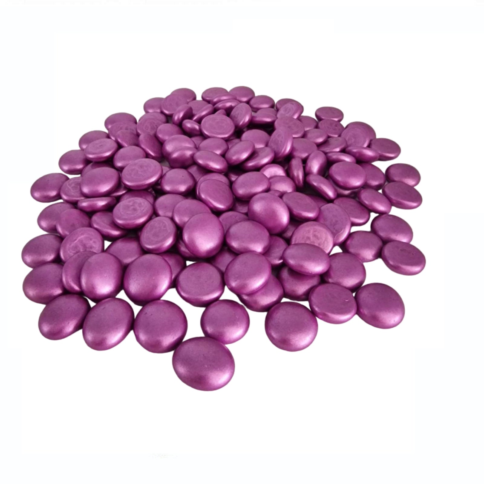 STONED metallic pink glass pebbles with smooth rounded shapes in a pile