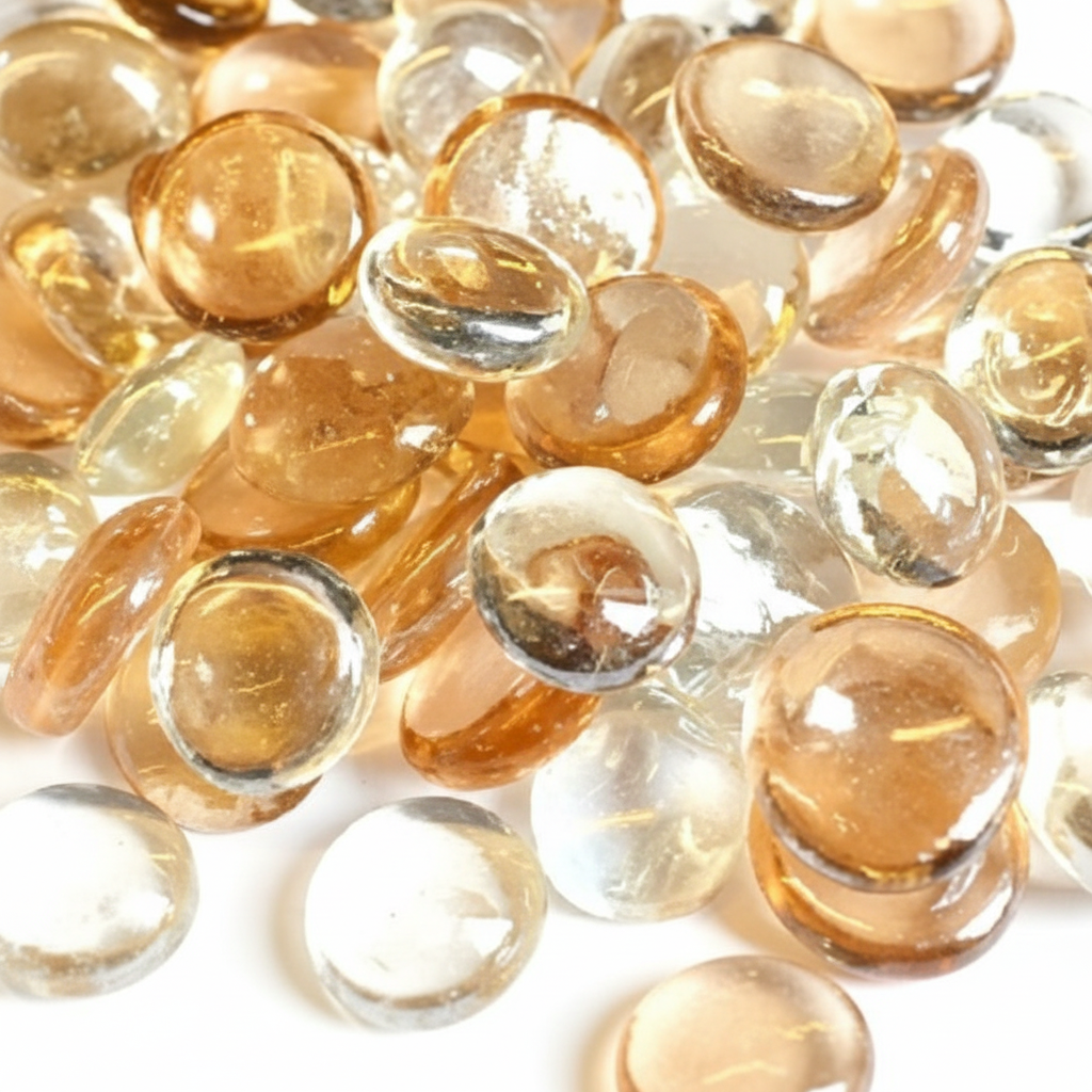 STONED peach and clear glass pebbles scattered on a white surface for decorative use SGI Online