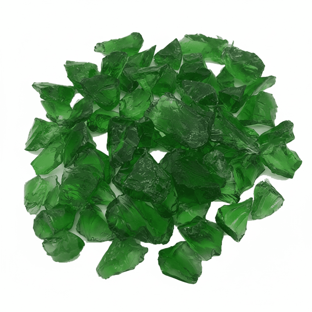 Green decorative glass stones 2kg in irregular shapes for crafts and landscaping
