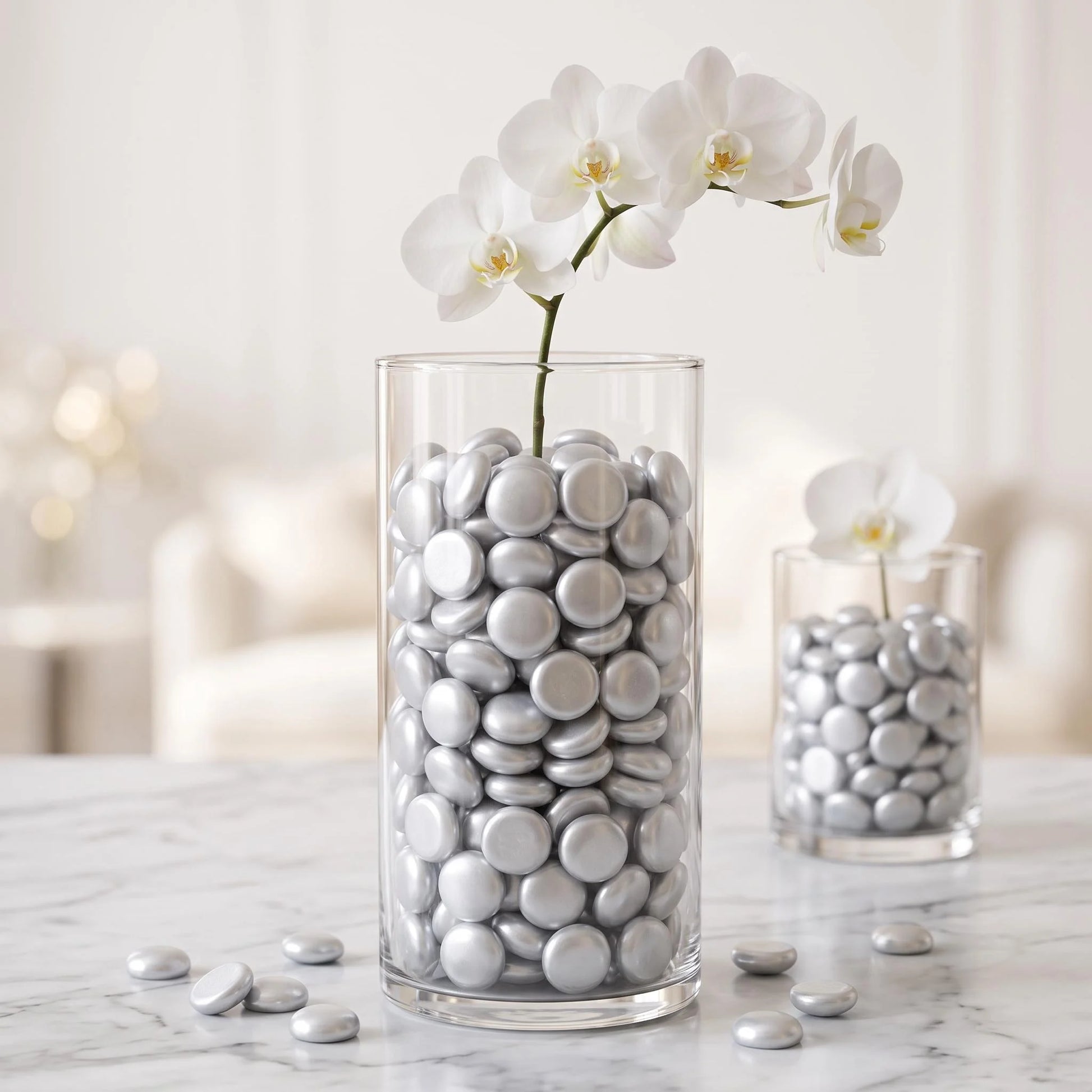 Metallic Silver Glass Pebbles For Decor - SGI Online