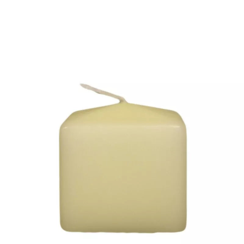 SGI Online square church pillar candle in ivory color with a single wick