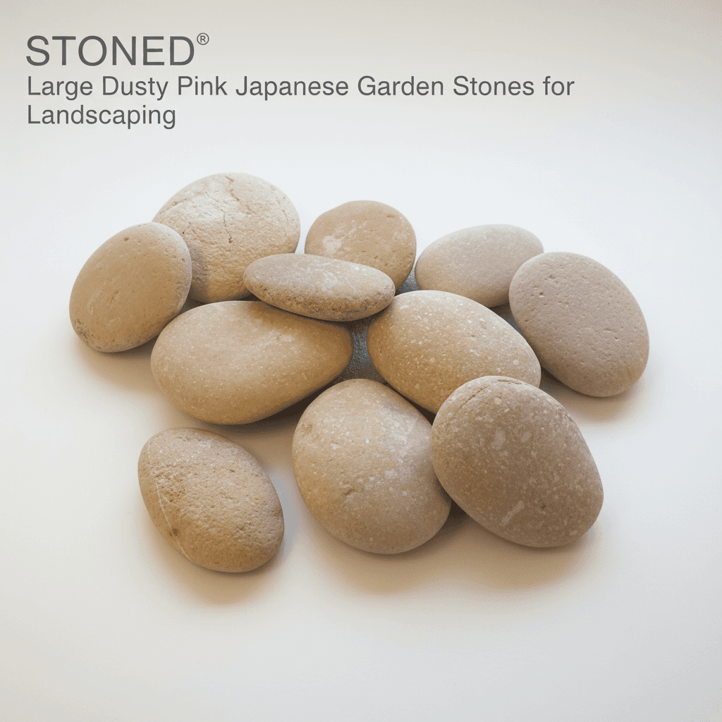 Large stones in dusty pink shades for landscaping featuring pink Japanese garden stones by STONED SGI Online