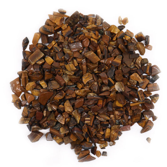 Polished tiger eye gemstone chips 1kg pile showing brown and golden hues by SGI Online SGI Online