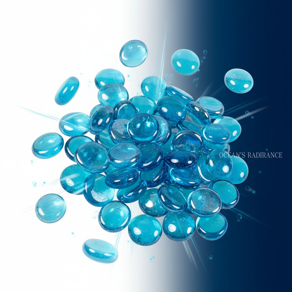 STONED turquoise glass pebbles with smooth, glossy surfaces and vibrant blue color