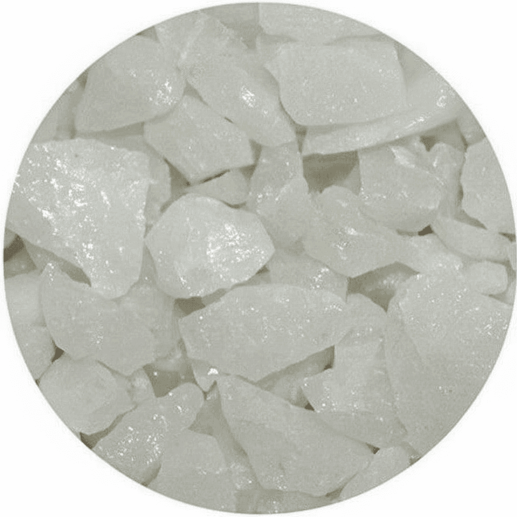 Close-up of white quartz crystal chippings 5kg showing translucent irregular shaped pieces