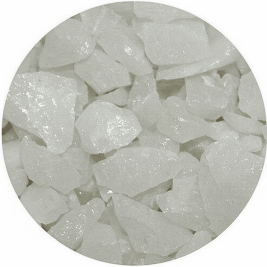 Close-up of white quartz crystal chippings 5kg showing translucent irregular shaped pieces SGI Online