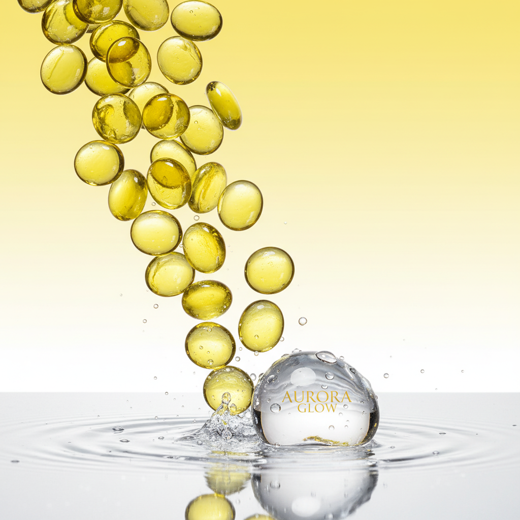 Yellow glass pebbles 15kg falling into water with clear Aurora Glow glass pebble on surface