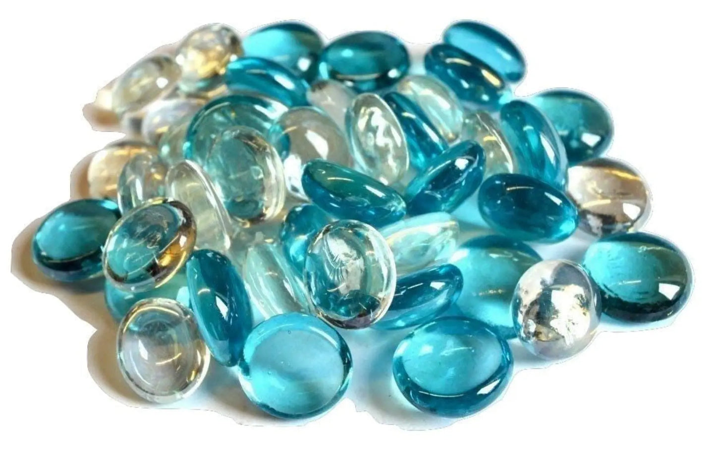 Clear and turquoise decorative stones glass pebbles by STONED for crafts and home decor SGI Online
