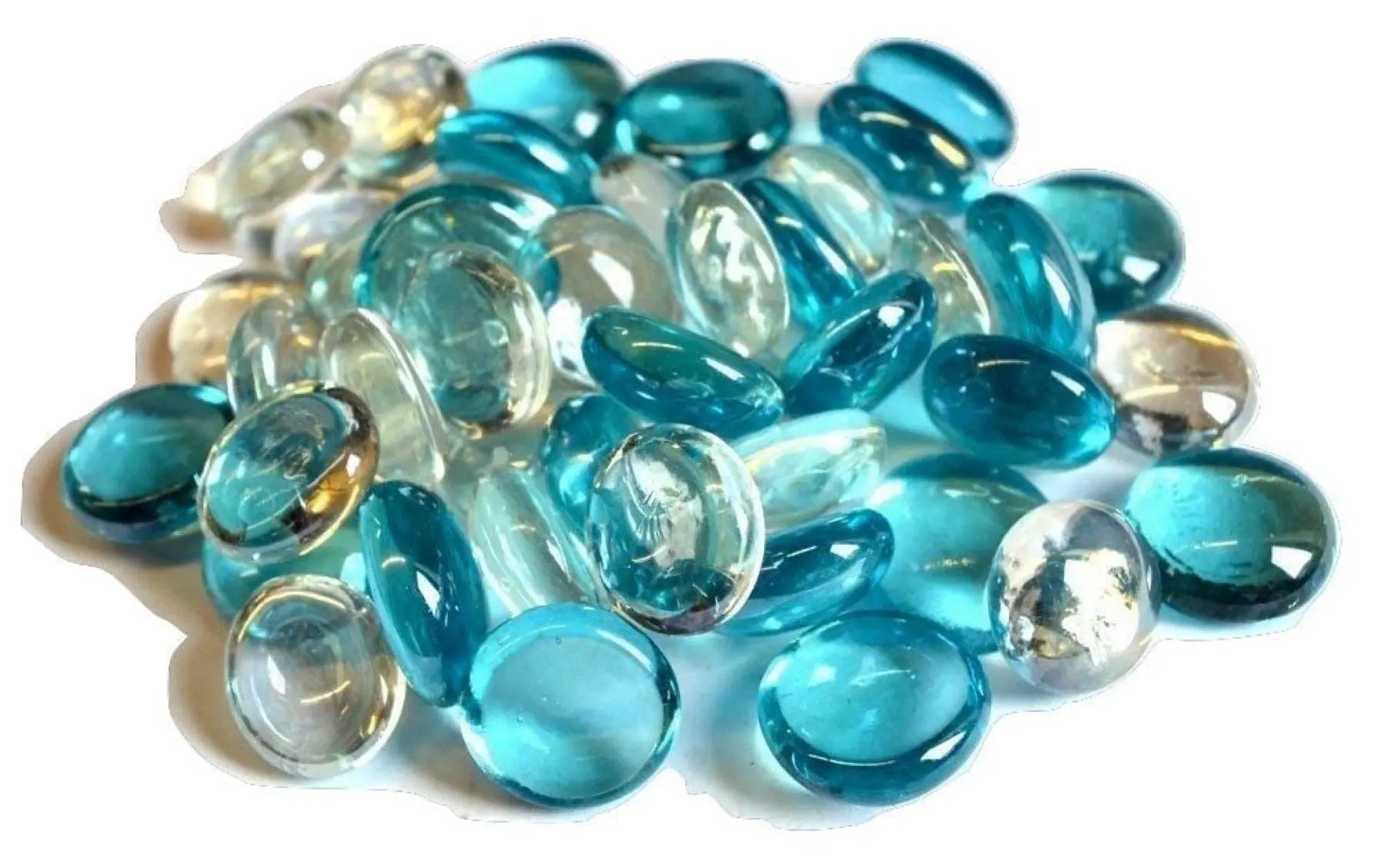 STONED glass pebbles in clear and turquoise decorative stones for home and garden decor