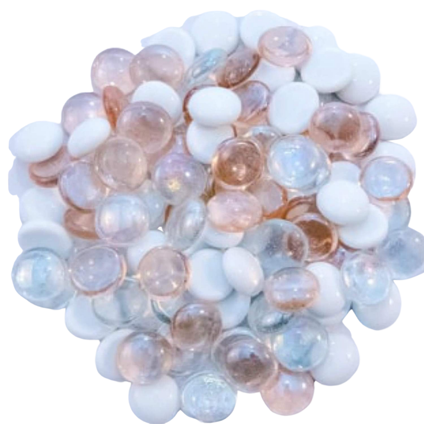 STONED peach melba glass pebbles mix with translucent peach and white smooth round stones SGI Online