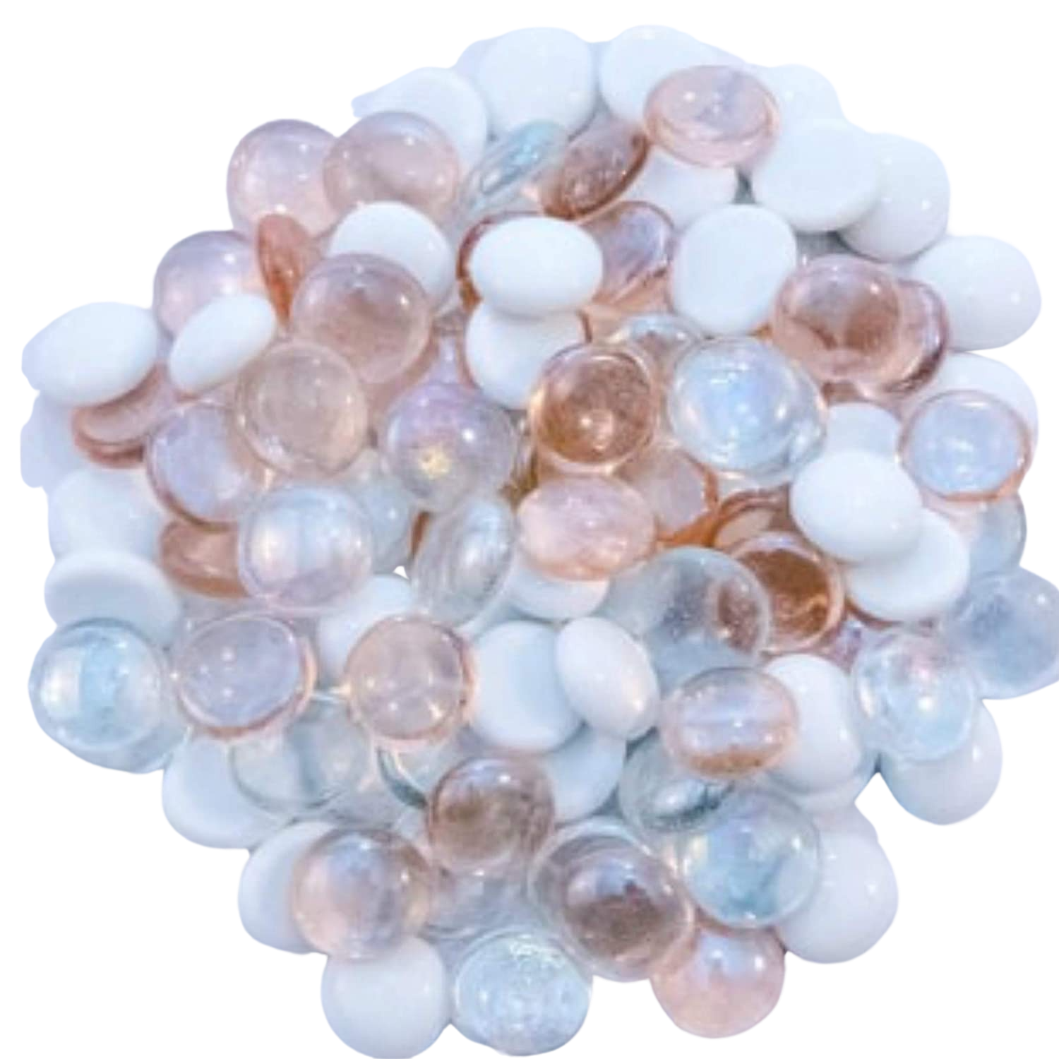 STONED peach melba glass pebbles mix with translucent peach and white smooth round stones