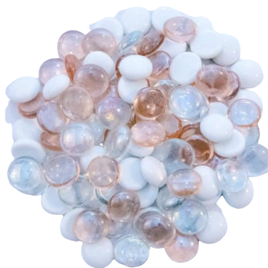 STONED peach melba glass pebbles mix with translucent peach and white smooth round stones SGI Online