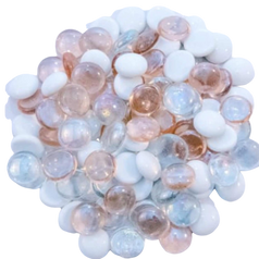STONED peach melba glass pebbles mix with translucent peach and white smooth round stones