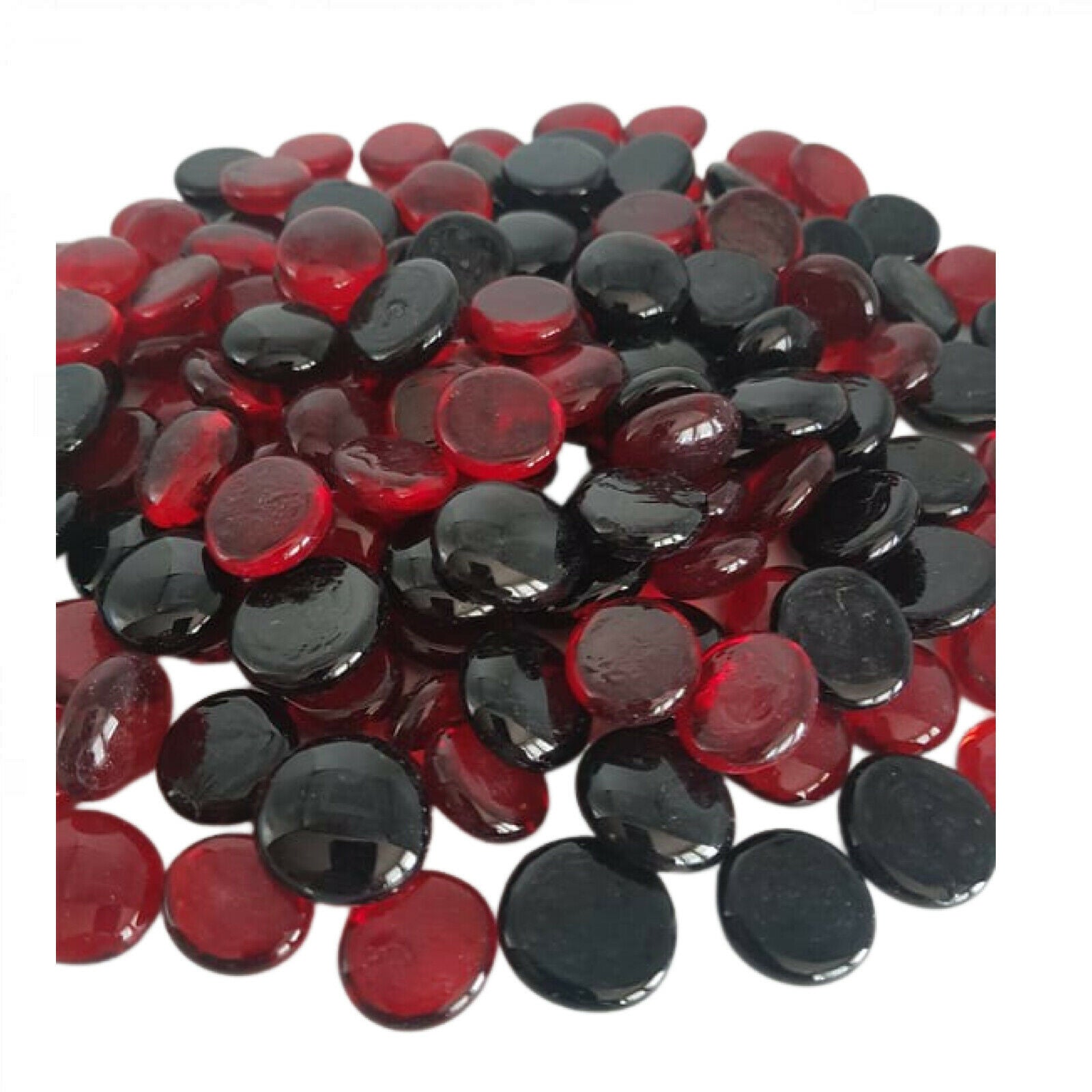 STONED red and black glass pebbles with smooth shiny surfaces for decoration and crafts