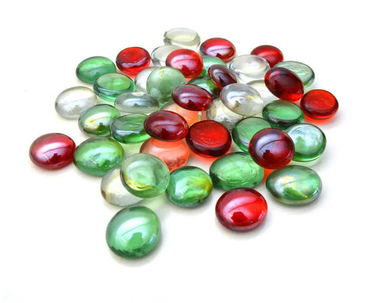 STONED red green clear glass pebbles scattered on a white background for decoration SGI Online