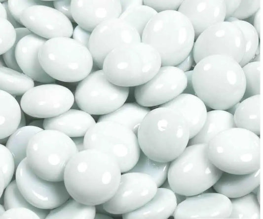 Close-up of STONED white glass pebbles with smooth and glossy finish for decoration SGI Online