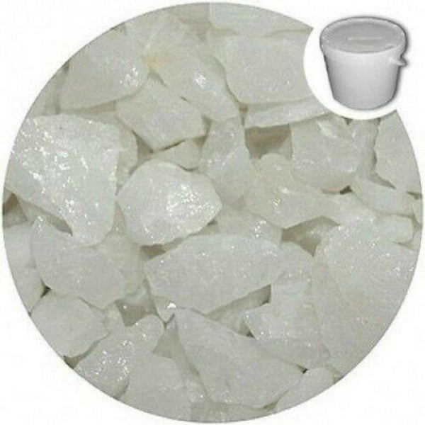 White quartz crystal chippings 5kg in clear bucket by SGI Online for decorative landscaping SGI Online